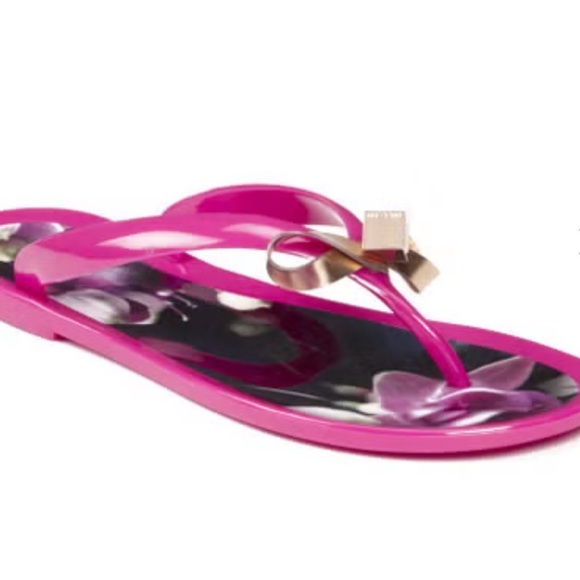 Ted Baker Fuchsia Pink ‘Taito’ Bow Jelly Flip Flop Sandals - Picture 8 of 11